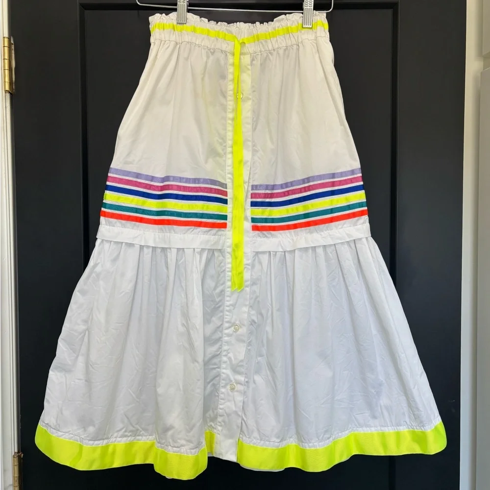 Mira Mikati Rainbow Stripe Neon Trim Tiered Midi Skirt US 6 festival - Picture 5 of 8